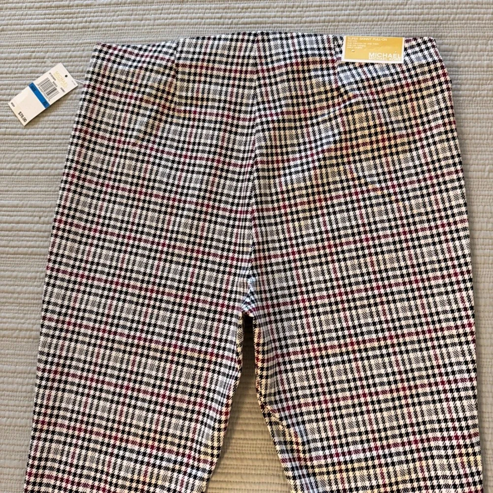 NWT Michael Kors Women's Super Skinny Pull-On Pants Garnet Glen Plaid Size XL